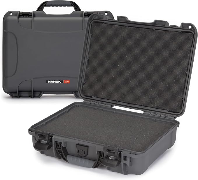 NANUK 910 Hard Case with Customizable Cubed Foam, IP67 Waterproof, Dustproof and Impact Resistant, 14.3” x 11.1” x 4.7”, Rugged Construction for Ultimate Protection, Made in Canada – Graphite