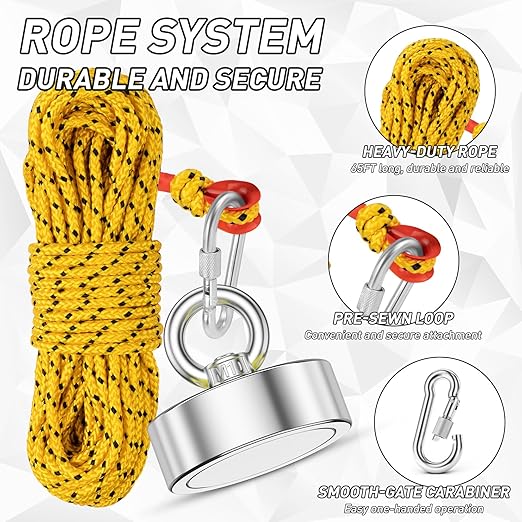 FINDMAG Double Sided 1000 lbs Pulling Force Magnet Fishing Kit with Case, 2.95" Diameter Fishing Magnets Perfect for Retrieving Items, Magnet Tool, Gift-Ready Packaging
