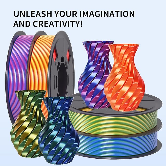 RAMBERY Silk Dual Color PLA Filament 1.75mm, Multi-Color, 4 Spools | +/- 0.02mm Tolerance, 200g per Spool, Red/Blue, Gold/Red, Blue/Green, Gold/Green