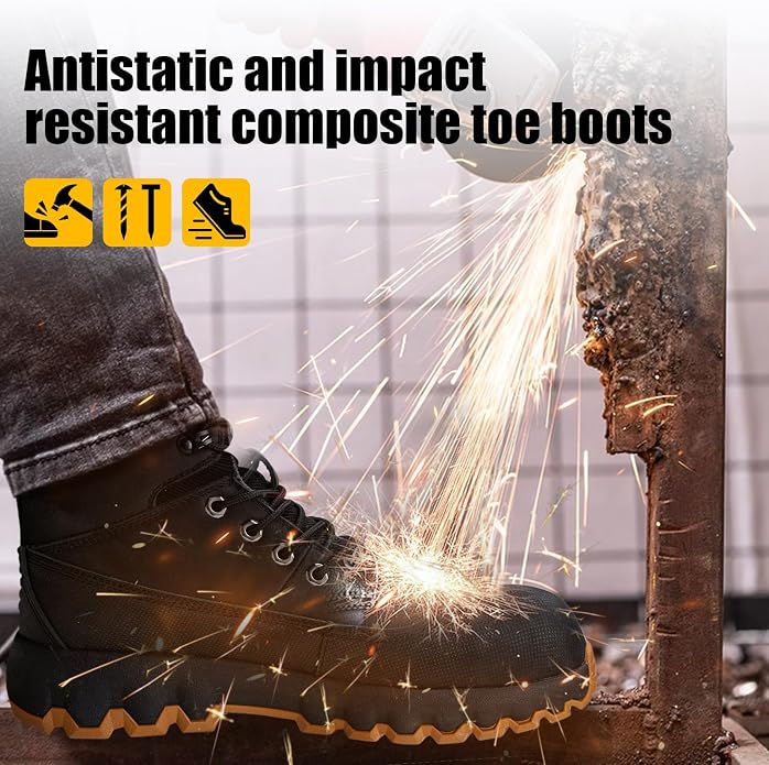 Mens work boots Composite Toe Boots for Men Genuine Leather Rubber Sole No Slip Waterproof Shoes Industrial & Construction Safety boots