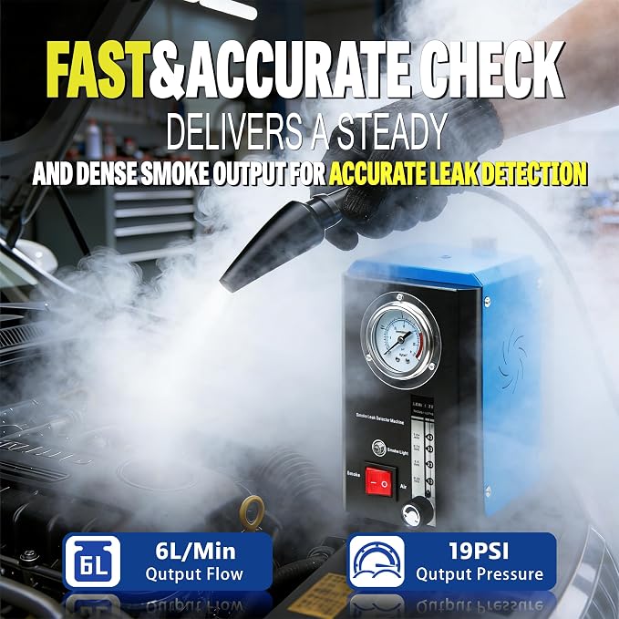Automotive Smoke Machine, Professional Adjustable Leak Detector with Built-in Air Pump, Flow Meter, 20PSI, 12V EVAP Dual Mode for All Vehicles, Pipe Systems, ATV, Boat, Motorcycle