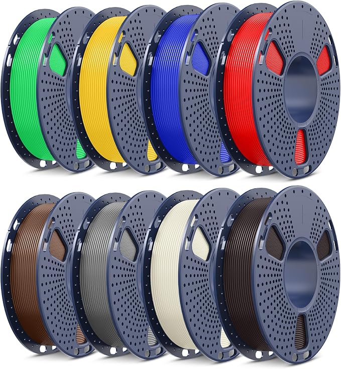 SUNLU PLA+2.0 3D Printer Filament Bundle, Multicolor PLA+ Filament 1.75mm, 0.25kg per Spool, 8 Pack, 2kg Total, Roasted Chestnut Black+Bone White+Grey+Coffee+Red+Klein Blue+Vivid Yellow+Green