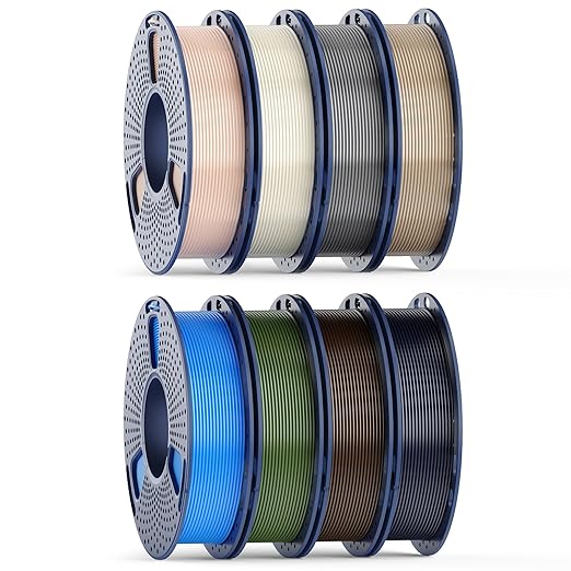 SUNLU PETG Filament 1.75mm Bundle, Individually Vacuum Packed, 250g Spool, 8 Rolls, Midnight+Grey+Cyan+Oak+Olive Green+Bone White+Coffee Brown+Beige