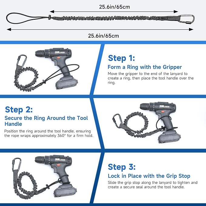 Safety Tether Tool Lanyard for Fall Protection - 2 Pack Stretch Strap Safety Tools Leash with Aluminum Screw Lock Buckle Shock Cord Stopper & Retractable Loop