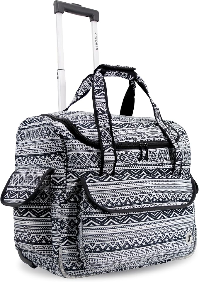 J World Donna Rolling Tote Bag on Wheels for Women. Roller Laptop Briefcase. Overnight Weekender Teachers Work, Tribal