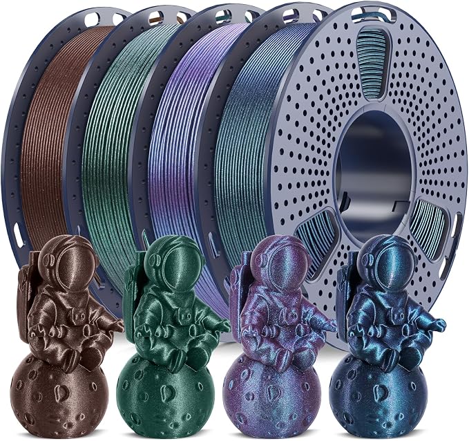 SUNLU Galaxy PLA Filament Bundle 1.75mm, Color-Shifting Pearlescent Glitter PLA 3D Printer Filament, Galaxy Peacock, Nebula Green, Stardust Purple, Meteorite Brown, 250g x 4, for Most FDM 3D Printers