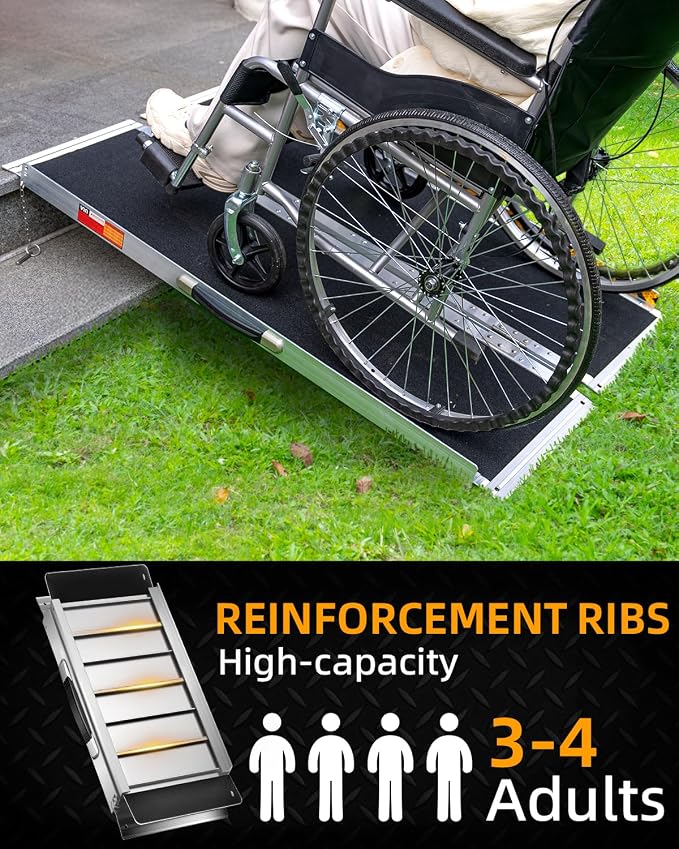 VNN Portable Wheelchair Ramp 4FT, Non-Slip Aluminum Ramps for Wheelchairs for Home, Handicap Wheelchair Ramps for Home Steps, Aluminum Loading Dock Plates, Doorways, Black