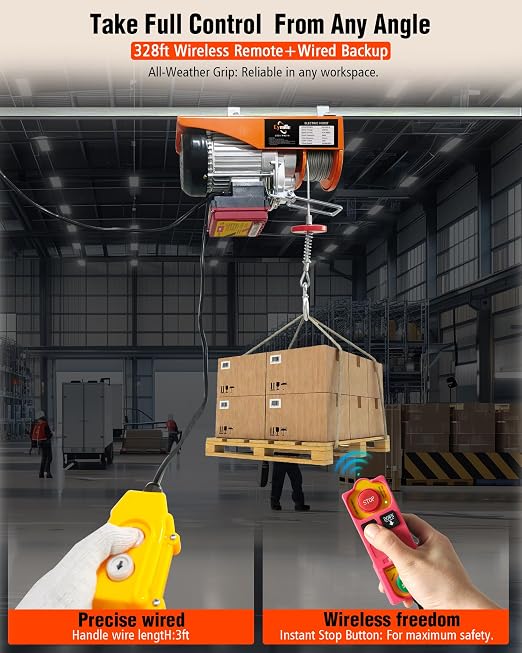 2 in 1 Electric Hoist with Remote Control, 440 lbs Capacity | Electric Hoist Winch 110V, 16ft/33ft/min Speed, 65.6 ft Lifting Height for Garage, Attic, Warehouse, Workshop, Factory