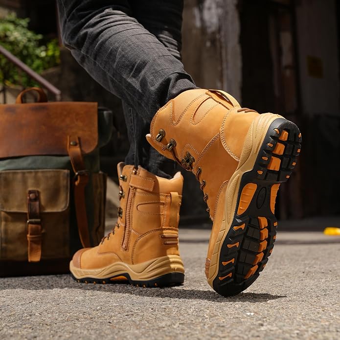Steel Toe Work Boots for Men and Women, S3 Certified Safety Boots with Lace-Up Design, Waterproof, Anti-Puncture, Slip-Resistant, Ideal for Construction, Outdoor