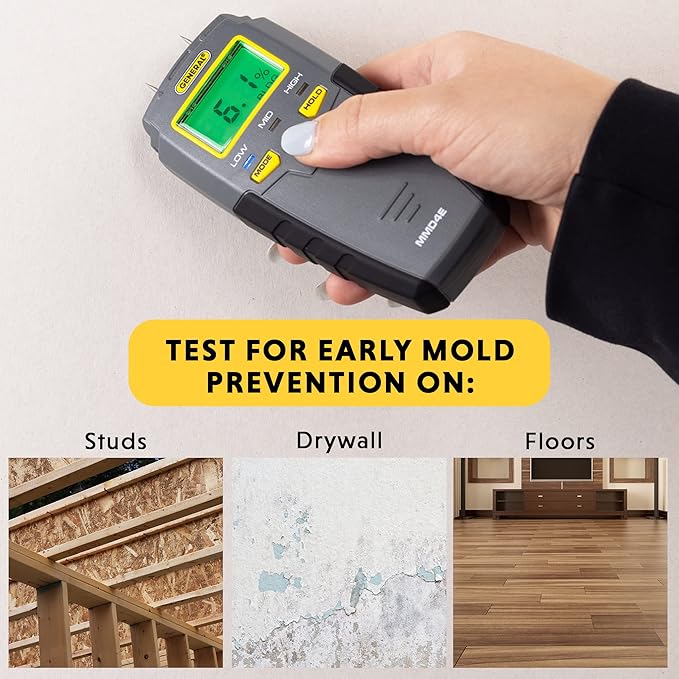 General Tools MMD4E Digital Moisture Meter, Grays & Etekcity Infrared Thermometer 1080, Heat Temperature Temp Gun for Cooking, Laser IR Surface Tool, Yellow