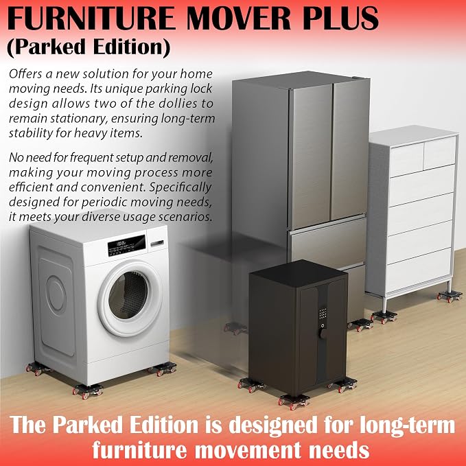 Furniture Movers with Parking Lock, 5-Wheel & Locking Dollies Set with Furniture Lifter and Base, 360° Swivel Casters, Non-Slip Pads, Up to 2000 lbs Load Capacity