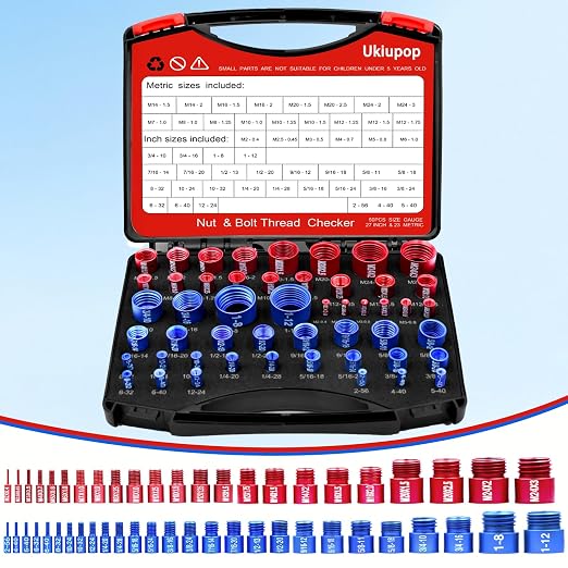 50PCS Thread Checker Kit – SAE & Metric Bolt Thread Checker, Nut & Bolt Size Finder Tool (27 SAE + 23 Metric) – Thread Gauge for Quickly Identifying Screw, Nut, and Bolt Sizes