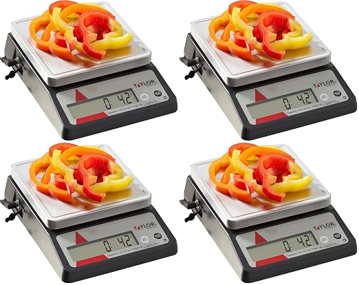 Taylor TE10FT 11-Pound Commercial Digital Portion Control Scale, 11 lb (5 kg) in 0.1 oz (1 g) Food and Cooking Scale, Tare and Hold Function, NSF, Stainless Steel Platform,standart (Pack of 4)