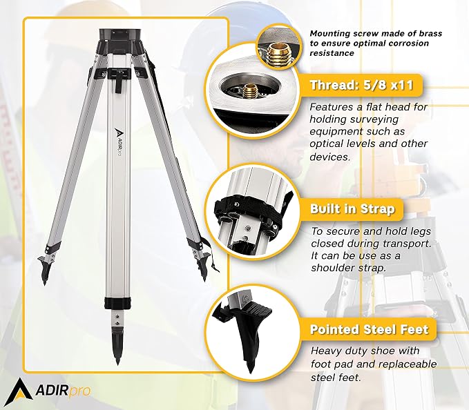 AdirPro Aluminum 5/8-Inch 11-Threaded Flat Head Tripod with Quick Clamp (Black)