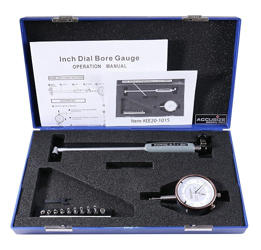 Accusize Industrial Tools 0.7-1.5'' by 0.0001'' Dial Bore Gage, Stem Length 6'', Ee20-1015 | 6" Stem Length, Self-Centering, Chrome-Plated Handle, Insulated Grip, EE20-1015