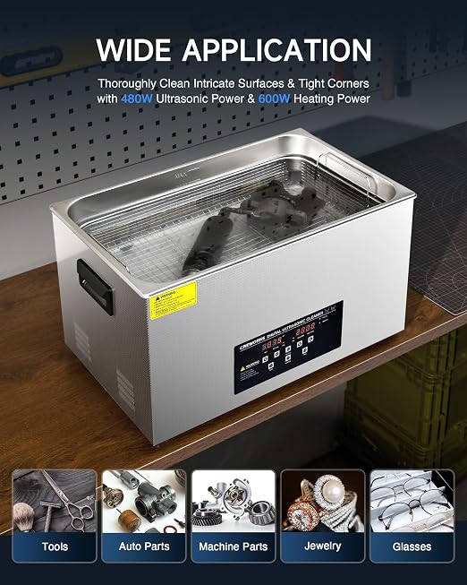 CREWORKS 22L Digital Ultrasonic Cleaner with Degas Gentle Modes, 5.8 gal. Ultrasonic Cleaning Machine, 480W Professional Ultrasound Cleaner with 600W Heater & 30 min Timer for Auto Machine Parts Tools