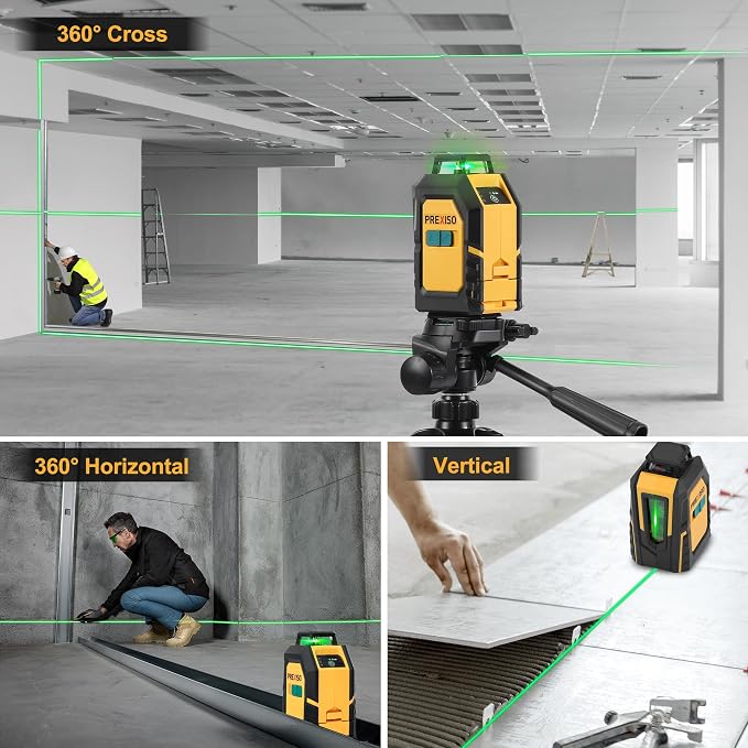 PREXISO 2-in-1 Digital Tape Measure 16Ft & PREXISO 360° Laser Level with Tripod, 100Ft Self Leveling