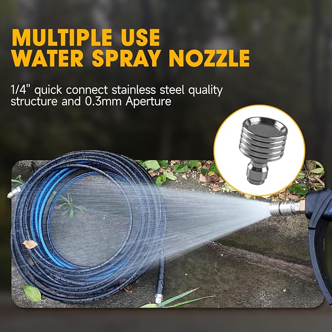 Sewer Jetter Kit for Pressure Washer 100ft – 5800PSI Drain Cleaning Hose 1/4" NPT Corner with High-Pressure Nozzles, Watering Spray Nozzle, Sewer Cleaning Tools & Easy-to-Store Strap