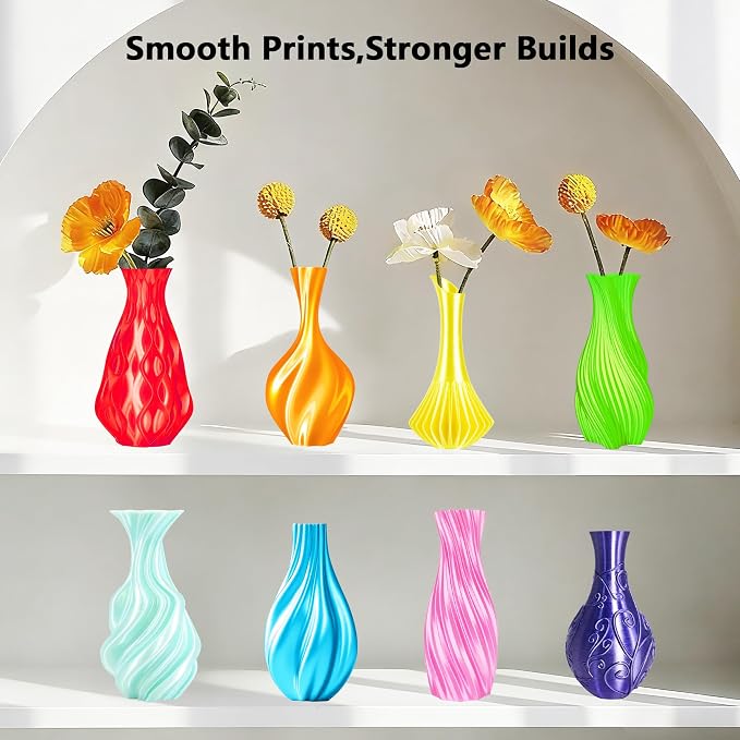 1.75mm Silk Shiny PLA 3D Printer Filament 8 Bright Colors Bundle: Silk Yellow/Lime Green/Orange/Sky Blue/Pink/Cyan/Red/Purple, Each Spool 250g, Total 2Kg 3D Printing Material, 250g x 8 Spools
