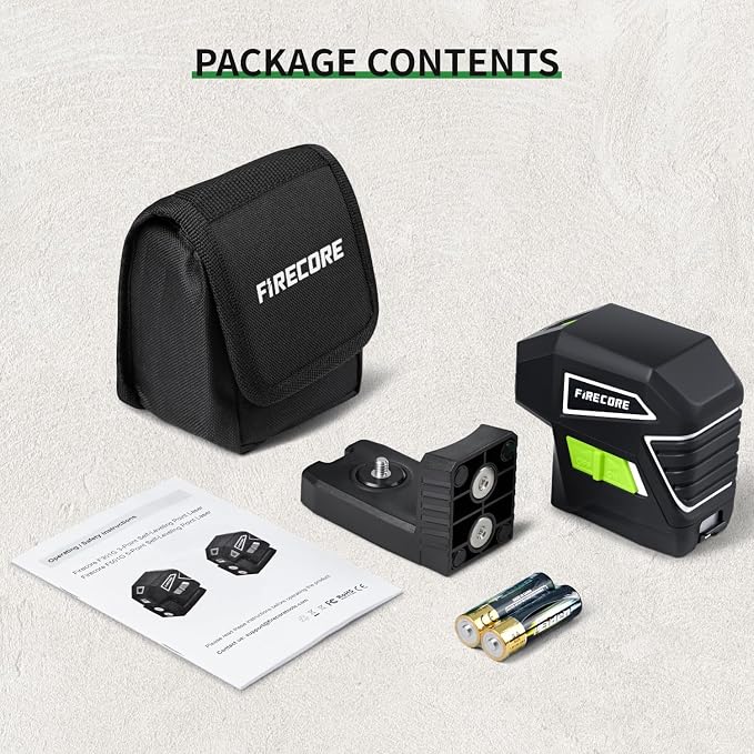 Firecore 3 Spot Laser Level, Green Beam Self-Leveling Laser Plumb Bob with Magnetic Base, 131-Foot Range, 2 AA Batteries and Carry Pouch Included - F301G