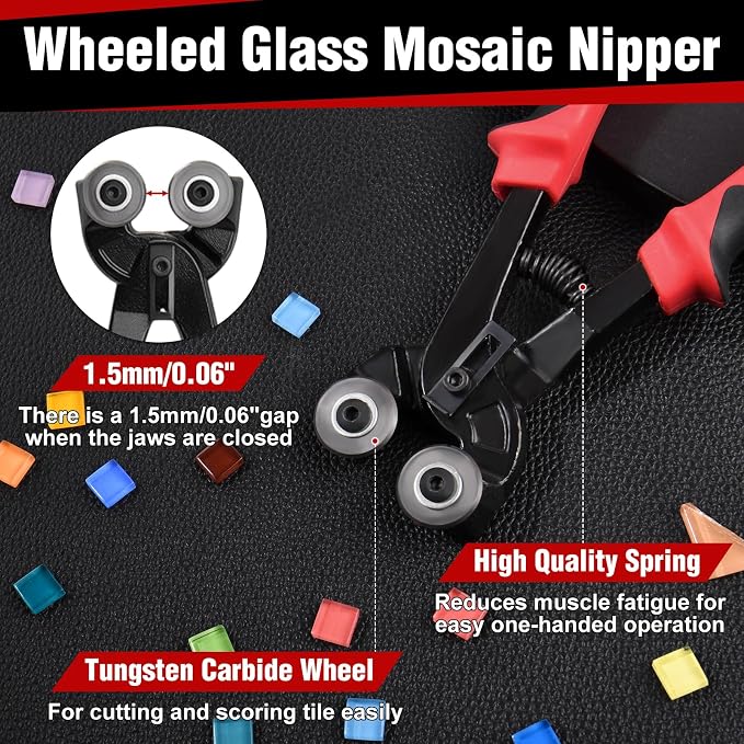 10-Piece Glass Cutting Tool Set, Wheeled Mosaic Nipper, Glass Running Pliers with Curved Jaws, Ceramic Tile Nipper, Glasses Cutter Kit for Stained Glasses, Tiles, Mosaic, Mirrors Cutting