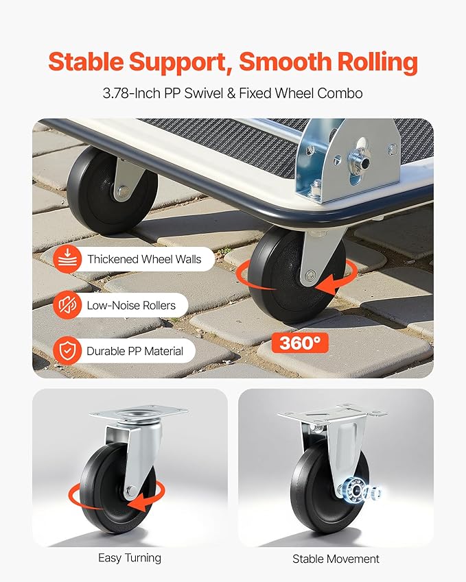VEVOR Foldable Push Cart Dolly, 330 lbs Load Capacity, Folding Platform Truck with Swivel Wheels, Moving Platform Hand Truck Flatbed Cart, Space Saving Push Handle for Easy Storage 29 x 18.9 x 32.5 in