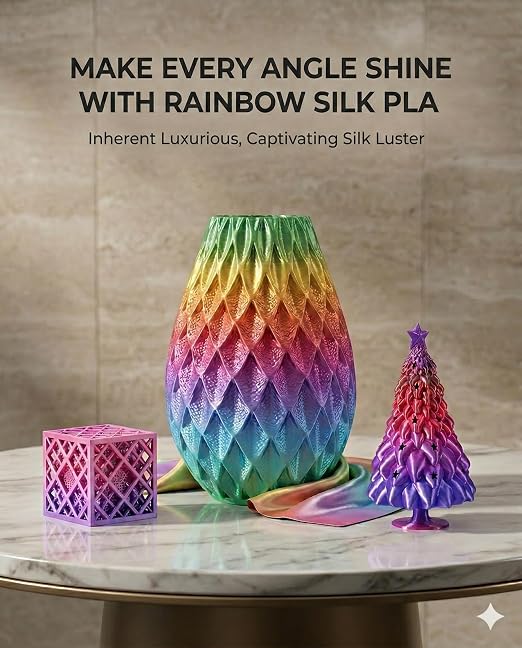 250g Rainbow Silk PLA Filament 1.75mm, SUNLU 3D Printer Silk PLA Filament Bundle,Shiny Silk Multicolor Filament Bundle, Fast Color Change Multicolor PLA, 4 Rolls, Rainbow02+03+04+06