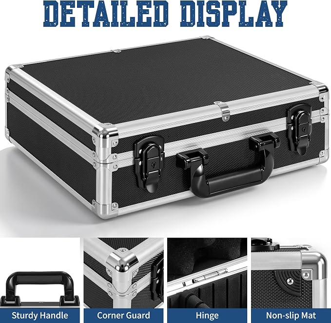 Aluminum Storage Case with Adjustable Dividers, Multi-Function Lockable Storage Carrying Case for Graded Card, Barber Tools, Makeup Tools, etc (Large) ﻿