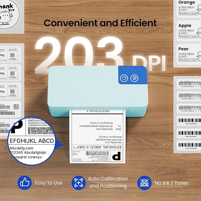 Bluetooth Thermal Shipping Label Printer, 4x6 Portable Direct Thermal Printer, Compatible with iPhone, Android, Windows and Mac, Widely Used for USPS UPS Amazon Shopify Etsy, Blue