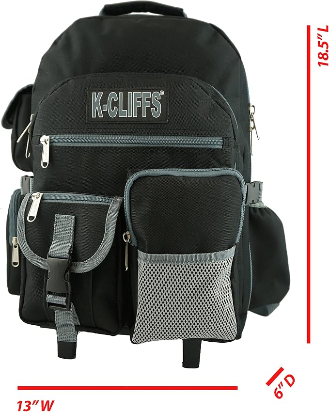 K-Cliffs Heavy Duty Rolling Backpack School Bookbag with Wheels Deluxe Wheeled Daypack