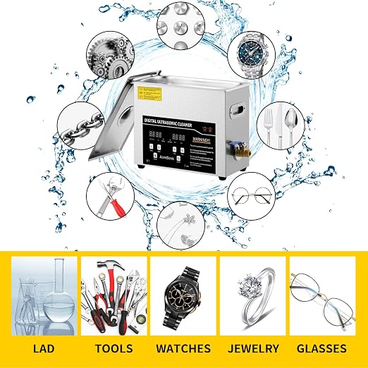 Digital Ultrasonic Cleaner 6L with Timer & Heater 40kHz SUS 304 Stainless Steel Lab Sonic Cleaner for Professional Tools,Metal Parts,Jewelry,Eyeglasses
