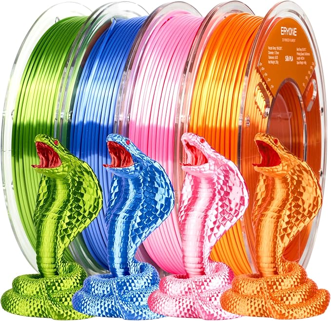 ERYONE PLA Filament 3D Printer Filament Bundle Multicolor 1.75mm +/- 0.03mm, PLA Filament 250g Spool, 4 Rolls, Silk Pla 4