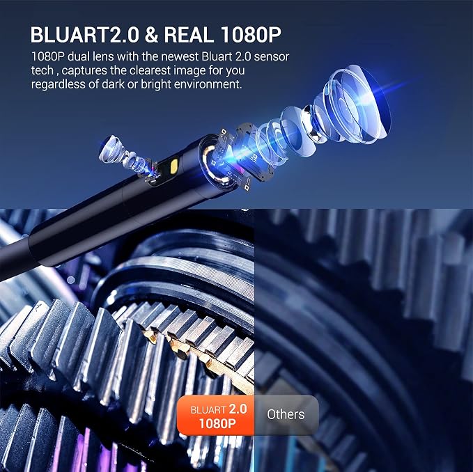 DEPSTECH Dual Lens Borescope Camera with Light, Two-Way Articulating 5" IPS Dual View Endoscope with 0.33in Slim Probe, Dual Lens Industrial Endoscope, 1080P Digital Borescope Inspection Camera