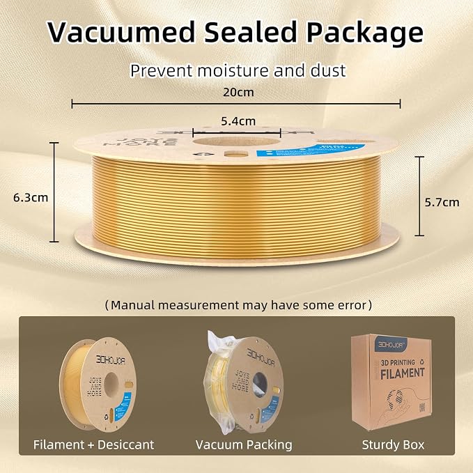 3DHoJor Silk Gold PLA Filament 1.75mm, PLA Filament 1.75mm Silk Shiny 3D Printer Filament, 1kg Cardboard Spool (2.2lbs), Dimensional Accuracy +/- 0.03 mm, Fit Most FDM Printer