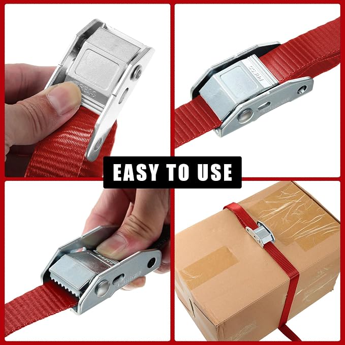 Riakrum 16 Pcs Cambuckle Tie Down Straps 1763lbs Break Strength Securing Straps 1'' x 15 ft Cambuckle Tie Downs with S Hook for Motorcycle, Kayak, Car, Truck, Boat Moving, Securing Cargo (Red)