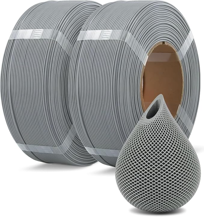 OVERTURE 2KG Bundle High Speed PLA Filament Refill 1.75mm 3D Printer Filament, 2 Pack 1kg (2.2lb) Refilament for Bambu Lab Reusable Spool, Fit Most FDM 3D Printers (Light Grey*2)