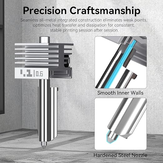 Upgraded 0.6mm X2D/ P2S/ H2D/ H2S/ H2C/ A1/ A1 Mini/ A2L High Speed Integrated Hotend with Hardened Steel Nozzle,High Temp Extruder Hot End Replacement with Silicone Cover for Bambu Lab 3D Printers