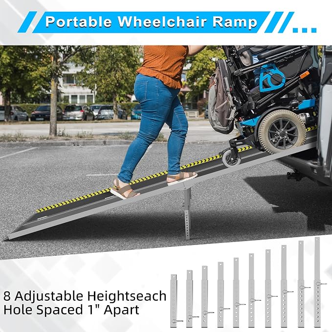 VNN Portable Wheelchair Ramp 10FT, Seamless Non-Slip Aluminum Ramps for Wheelchairs for Home, Wheelchair Ramps for Home Steps, Aluminum Loading Dock Plates, Black