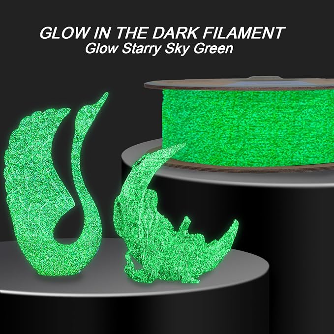 YOUSU 3D Printer Filament PLA Filament 1.75mm Black Filament with Glow in The Dark Green Starry Sky 1kg(2.2lbs).