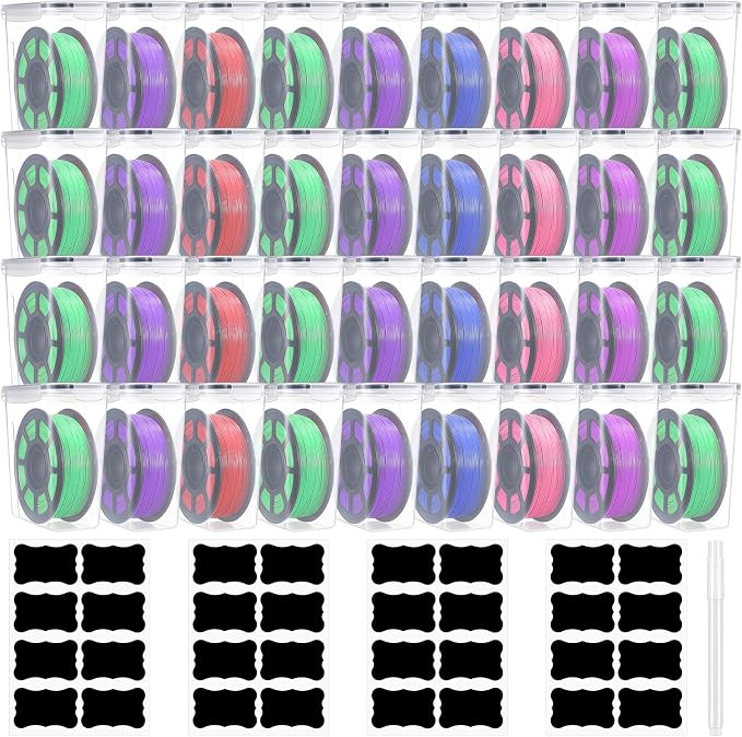 Blushtier 36 Pcs Large Filament Storage Box with Lids 3D Printer Dryer Box Portable Storage with Label for 3D Printing Filaments Sealing and Protection 9.76 * 9.64 * 4.5inch (Clear)