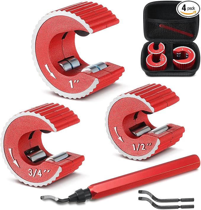 Yaocom Copper Tubing Cutter Set, 3 Pcs Copper Pipe Cutter Tool, 1/2 In, 3/4 In, and 1 In. Cutters, Reaming Pen, 3 Cutters Handles with Storage Case