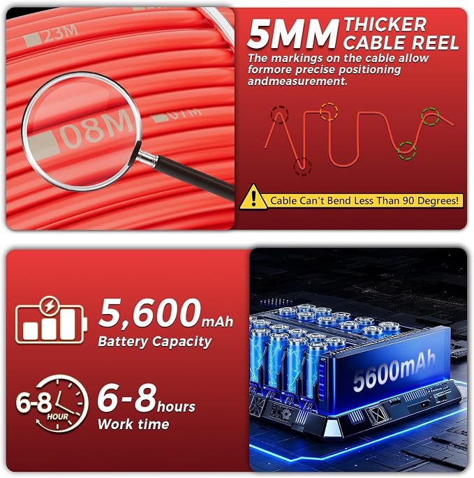 Sewer Pipe Inspection Camera, IPS Monitor 32GB TF Card DVR, IP68 1200TVL HD Camera 65/100FT Fiberglass Cable, 5600mAh Battery Night Vision, for Home/Contractor/Plumber (4.3 inch/100FT)