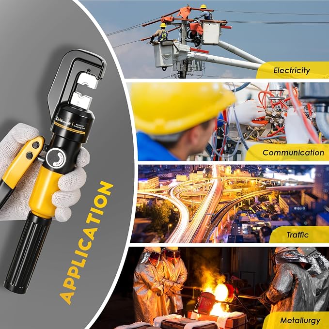 CGOLDENWALL Hydraulic Crimping Tools 10T 12 AWG to 2/0 AWG with Hexagon Steel 9 Dies for Copper and Aluminum Terminal Lugs Battery Wire Crimping, 2 Pairs of Sealing Rings Included