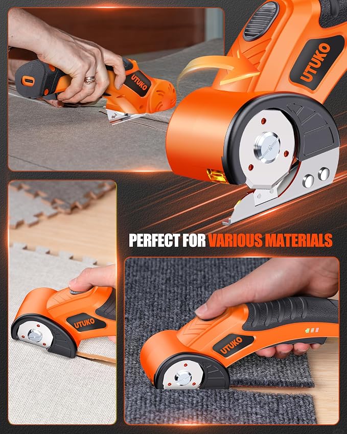 Electric Cardboard Cutter – Upgraded High-Power 800RPM Brushless Motor, 3500mAh Cordless Rechargeable Electric Scissors, Heavy Duty Box Cutter for Cardboard, Carton Mat Cutter Blades orange