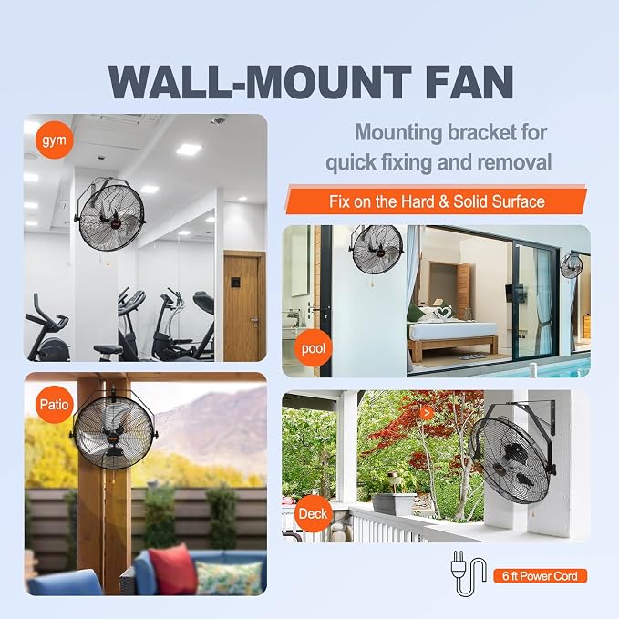 VEVOR Wall Mount Fan, 18 Inch 4150 CFM, 3-speed Wall Mounted Metal Fan