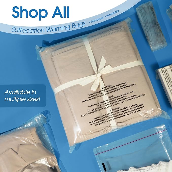 Spartan Industrial - Poly Bag Bundle Combo Pack of 400-6X9, 8X10, 9X12, 11X14 Self Seal Clear Plastic Bags With Suffocation Warning