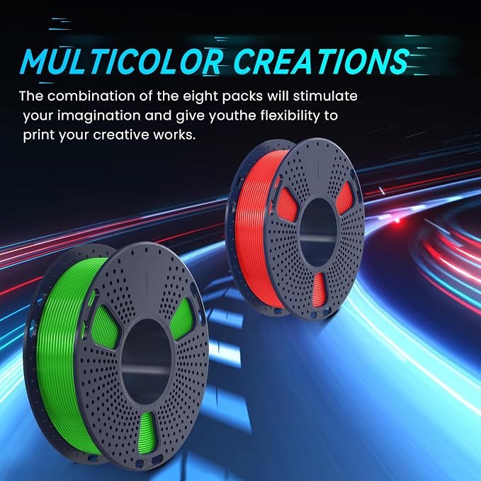 SUNLU TPU 3D Printer Filament 1.75mm, High Speed 95A TPU Filament, Flexible 3D Filament for Fast Printing, Dimensional Accuracy +/- 0.03mm, (250g Black+White+Grey+Red+Transparent+Blue+Green+Orange)