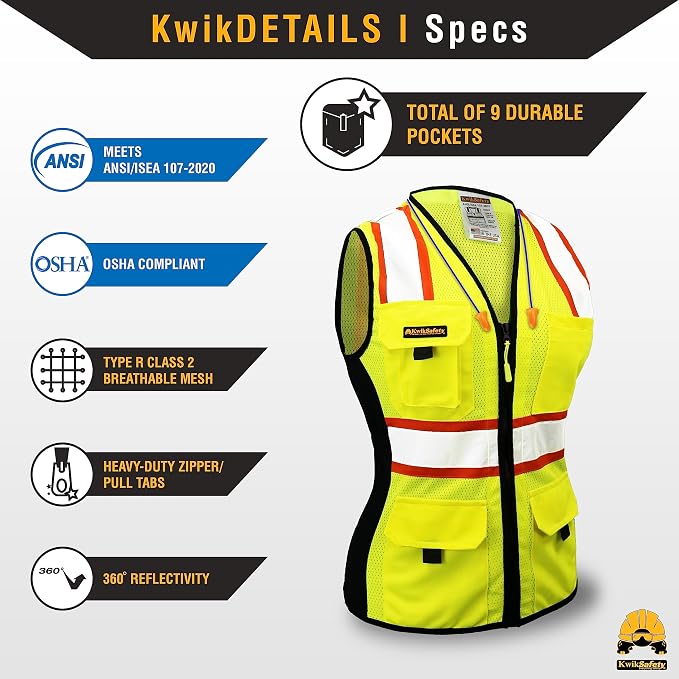 KwikSafety FIRST LADY Safety Vest for Women [Yellow, XS] + TORTOISE Full Brim Hard Hat Bundle