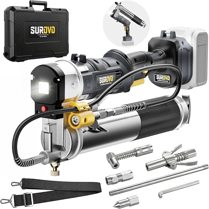Cordless Grease Gun Compatible with DeWalt 20V Battery, 12000PSI Max High-Pressure with Lock-On Trigger, 2-in-1 Rotating Handle, 39.4" Hose & 4 Couplers, for Bulk & Cartridge Grease (Tool Only)