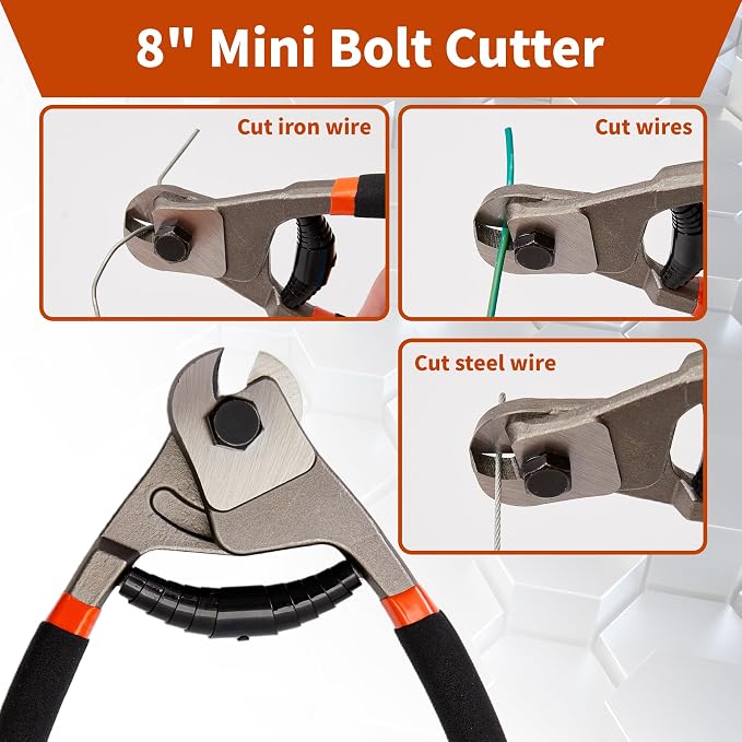 3-Piece Bolt Cutter Set, 14" Wire Cutters Heavy Duty, 8" Mini Bolt Cutters And 7" Cable Cutters With Storage Bag, Suitable For Locks, Steel Wire, Barbed Wire, Chains